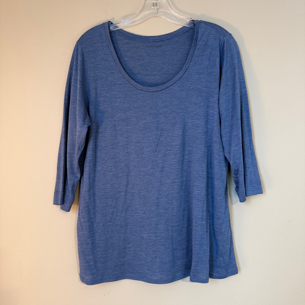 Eileen Fisher Silk Cotton 3/4 sleeve blue t shirt large